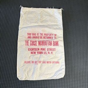 Antique, Vintage Bank Canvas Deposit Bag, Chase Manhattan Bank, Bank Histrory